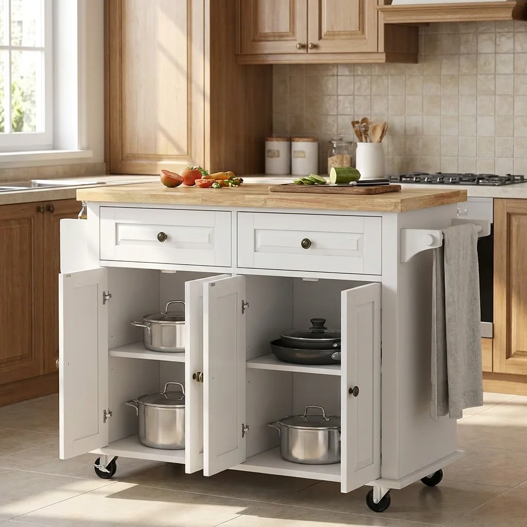Materiais e bancada: como uma ilha de cozinha HOMCOM envelhece com o uso