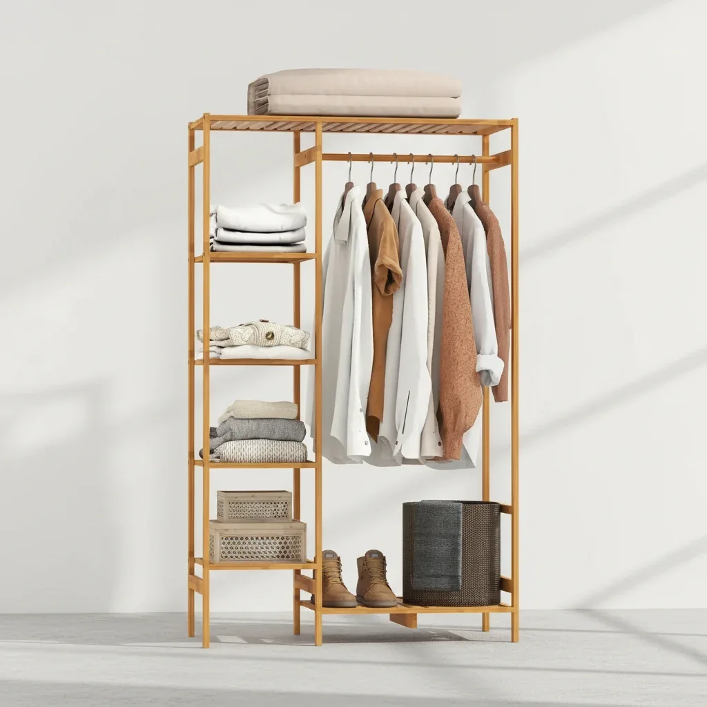 Organização por zonas: Pendure a roupa e guarde acessórios