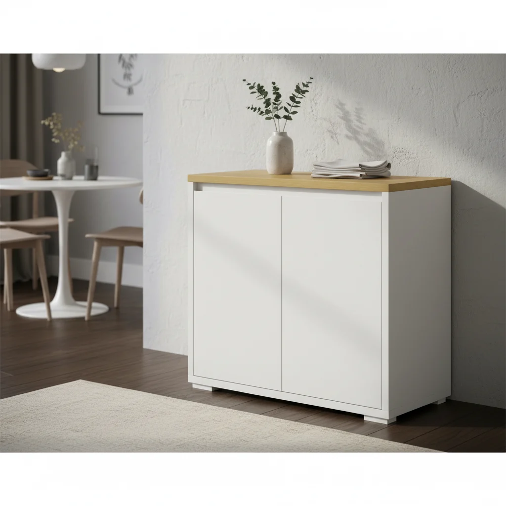 Aparador HOMCOM 80 × 37 × 75 cm branco com 2 portas e prateleira ajustável