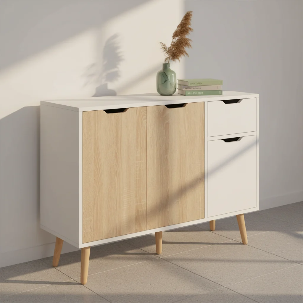 Aparador moderno HOMCOM 90 × 30 × 72 cm branco e madeira natural