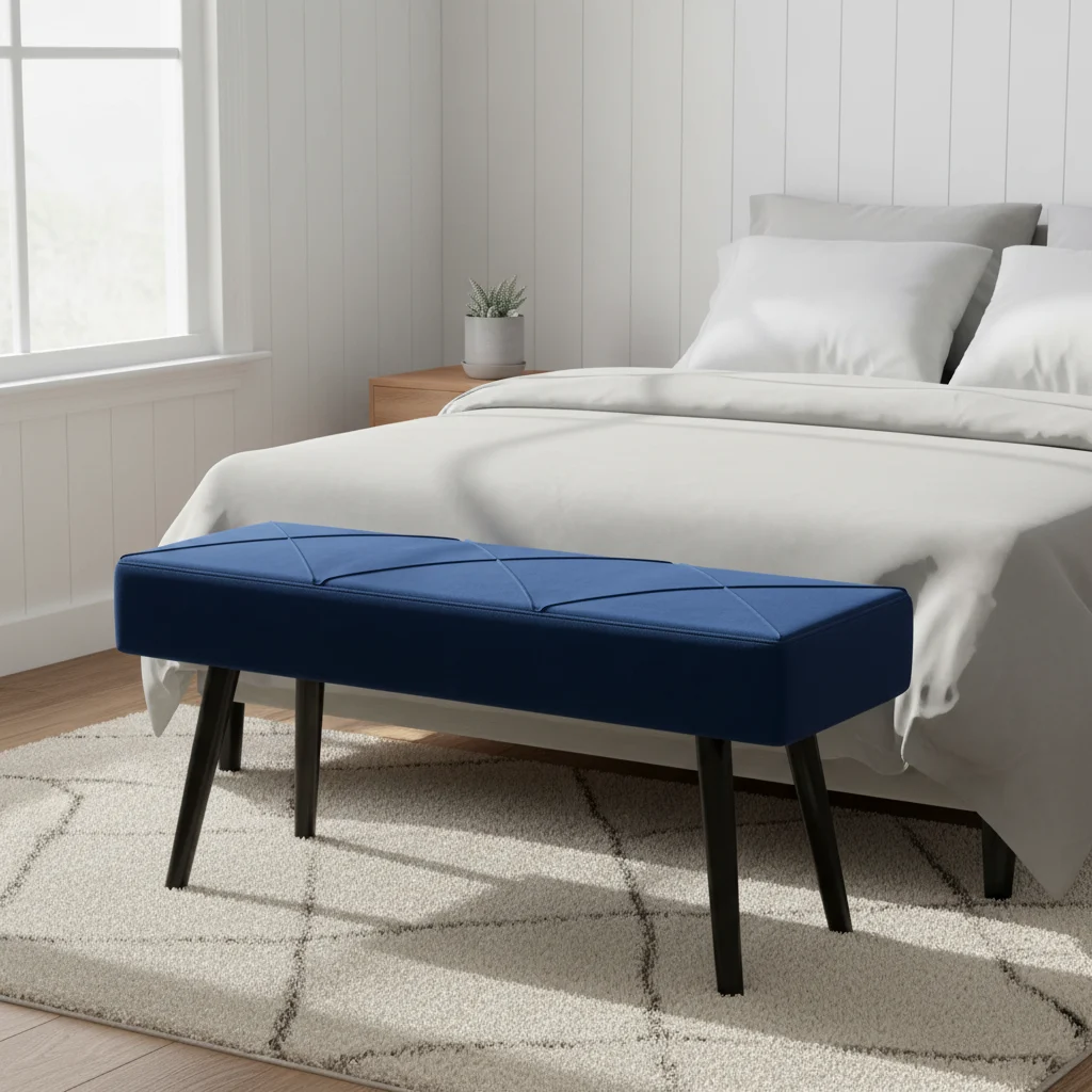 Banco estofado HOMCOM para os pés da cama 100 × 36 × 45 cm azul-escuro