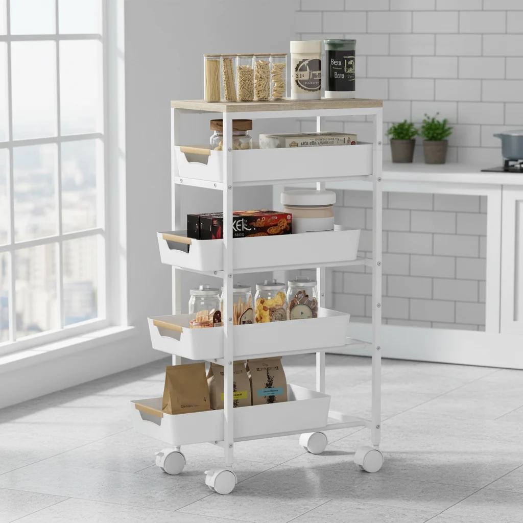 Carrinho de cozinha HOMCOM com rodas e 4 gavetas