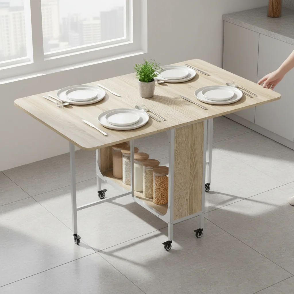 Mesa de jantar dobrável HOMCOM 130 × 80 × 74 cm com rodas e arrumação