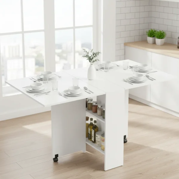 Mesa de jantar dobrável HOMCOM para 4–6 pessoas com rodas e prateleiras
