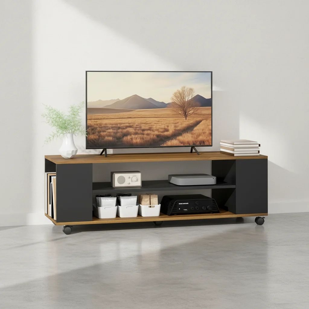 Móvel de TV HOMCOM com rodas 120 × 40 × 38,5 cm em nogueira e preto