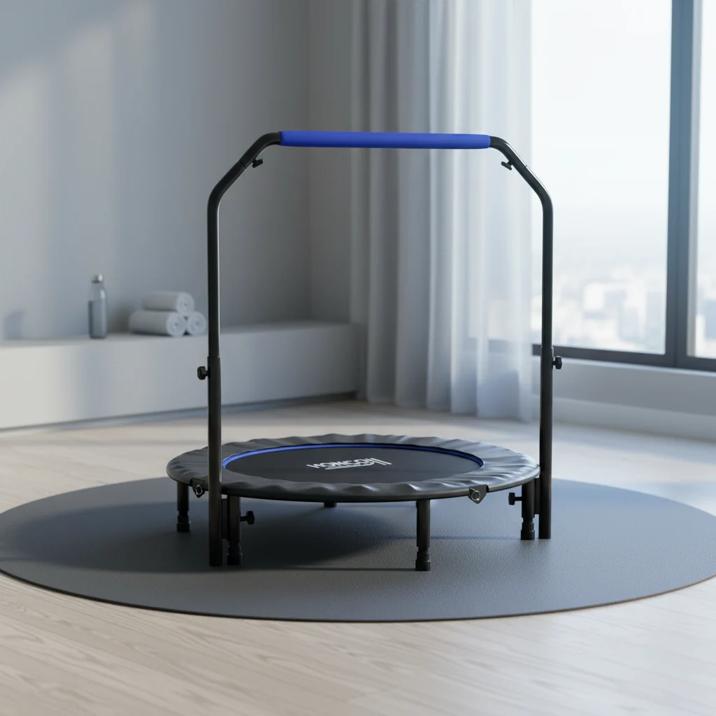 Trampolim de fitness dobrável HOMCOM 122 cm com pega ajustável